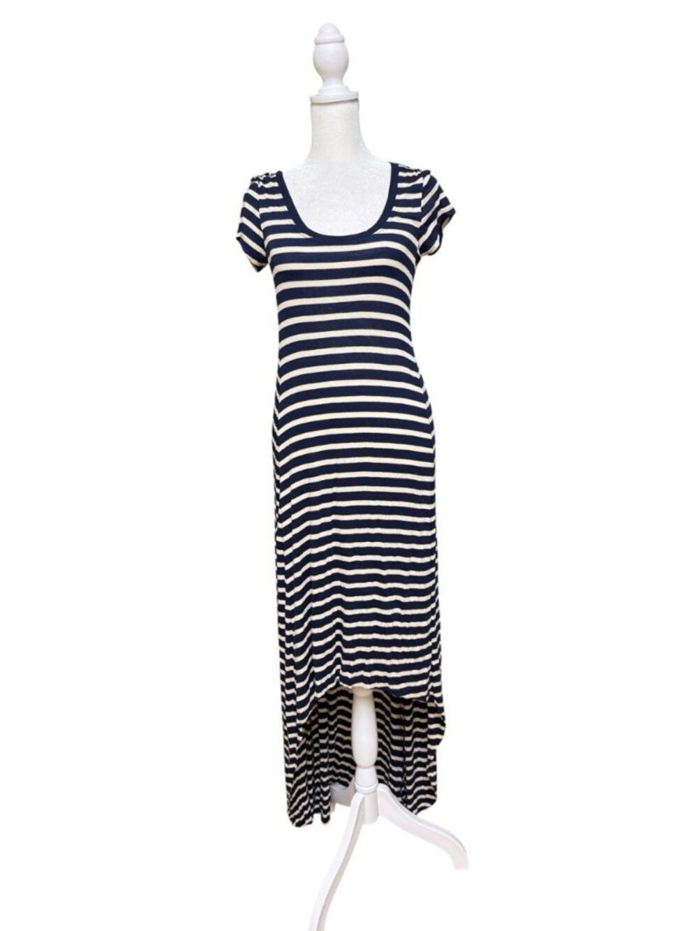 BCBGMAXAZRIA Blue White Striped Maxi Dress Rayon Stretch Size M